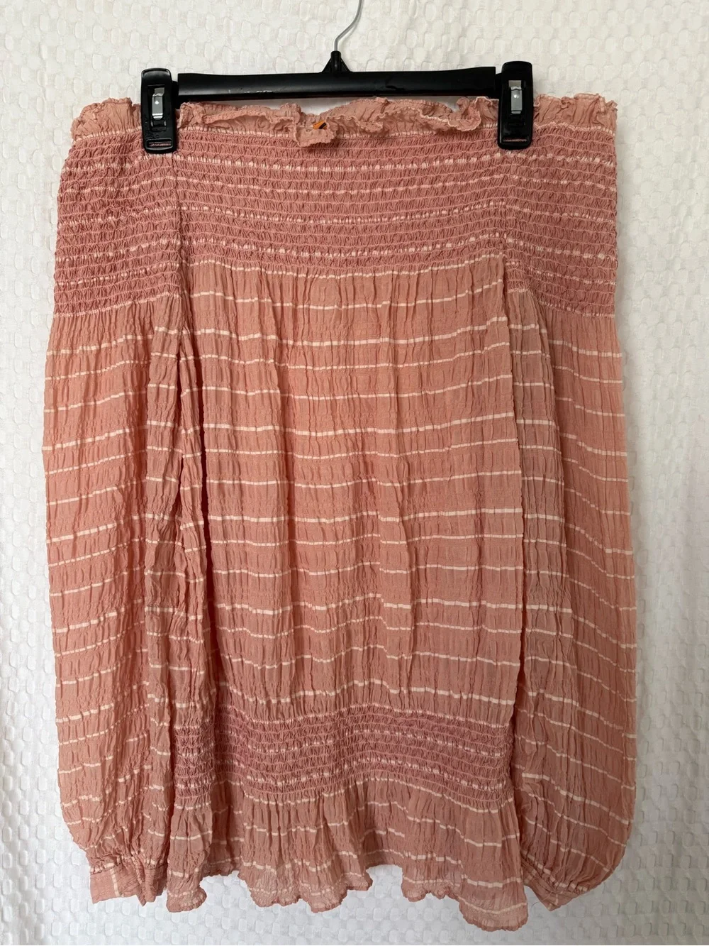 Tory Burch Pink Striped Silk Blend Smocked Off Shoulder Blouse Size 10